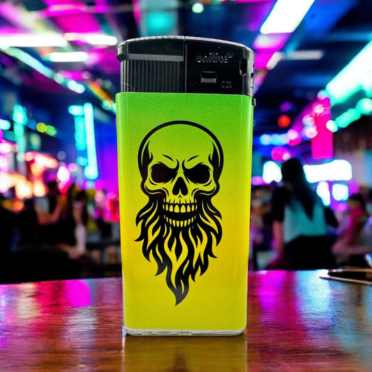 Toxic Vibe – Skull Feuerzeug in Gelbgrün